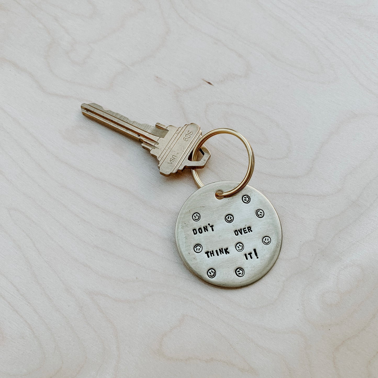 Don't Over Think It :) / Large Brass Key Tag